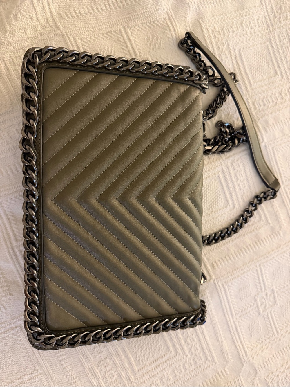 Aldo Quilted Chevron Chain Crossbody - Olive Green